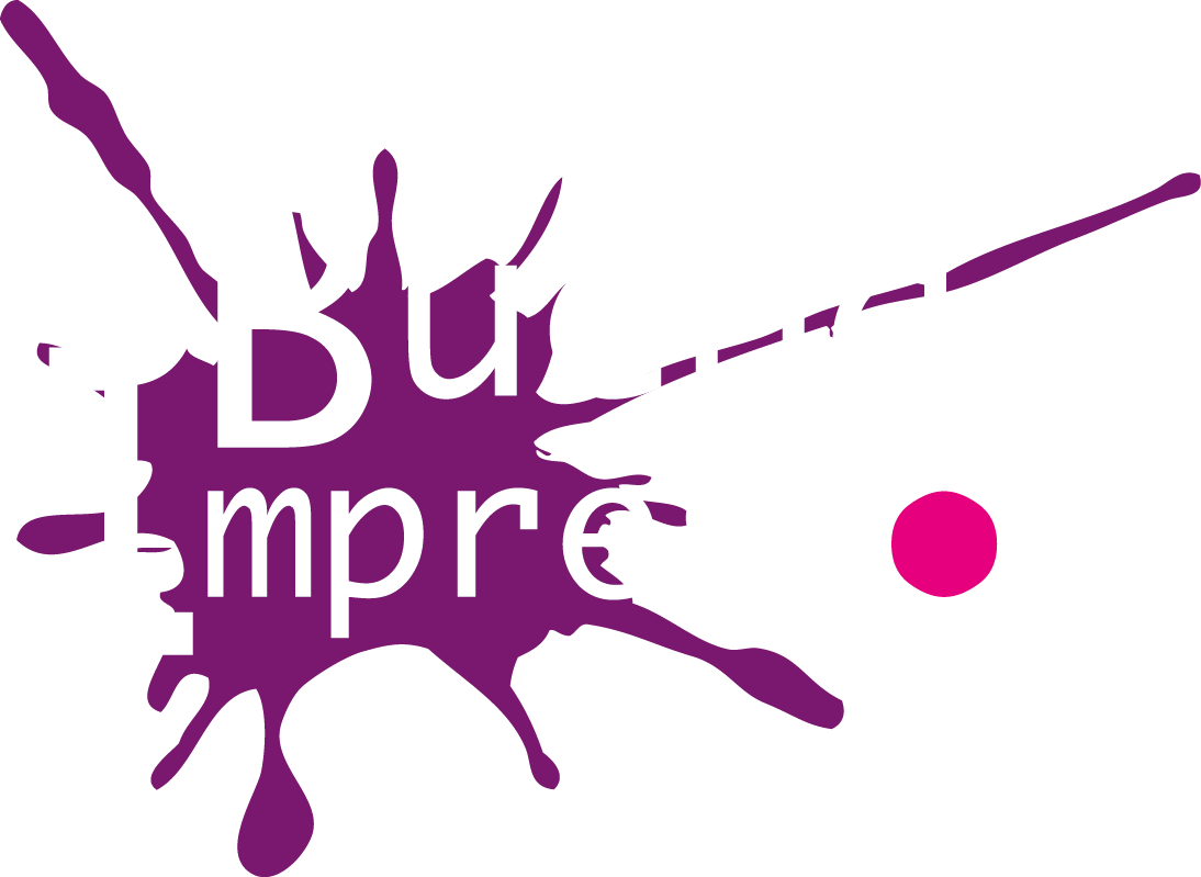 Logo de Buena Impresión a color, blanco, rosa y morado