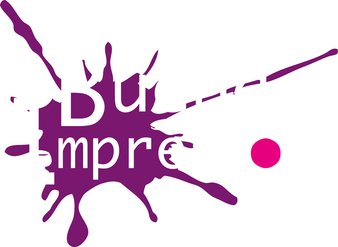 Logo de Buena Impresión a color, blanco, rosa y morado